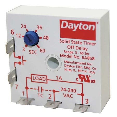 Single Function Encapsulated Timing Relay, Square, Off Delay, 1 Functions 240V AC, SPST-NO