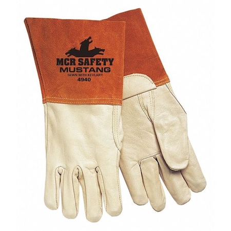 Mustang Welding Gloves, Gauntlet Cuff, Straight Thumb, Premium Cowhide, L, 12 PK