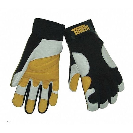 TrueFit Mechanics Gloves, Goatskin/Spandex, Clute Cut, Hook and Loop Closure, Pearl/Gold, L,PR