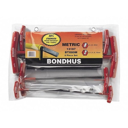 8 Piece Metric T-Shape Hex Key Set, 13187