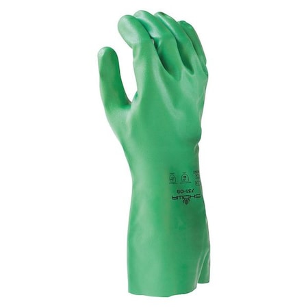 Chemical Resistant Gloves, Nitrile, 12 in L, 15 mil, Green, XL, 1 PR