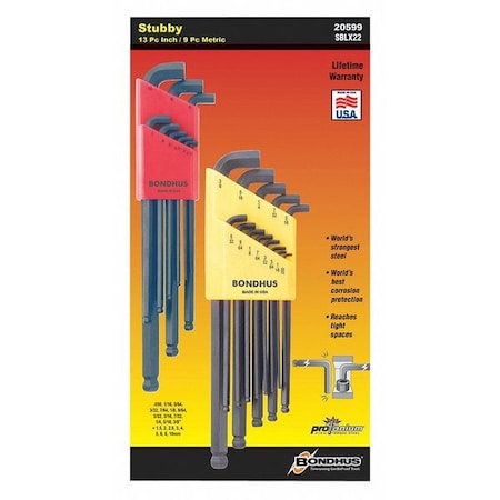 22 Piece Metric/SAE L-Shape Hex Key Set, 20599