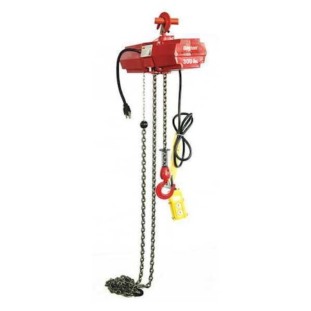 Electric Chain Hoist, 300 lb, 10 ft, Hook Mounted - No Trolley, 115V AC, Red