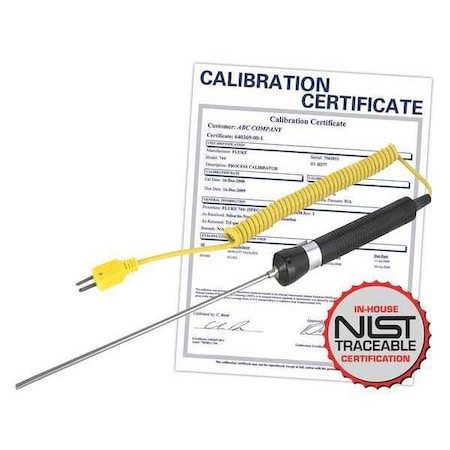 Immersion Thermocouple Probe, Type K, -58 to 1112 Degrees F (-50 to 600 Degrees C) with NIST Calibration Certificate
