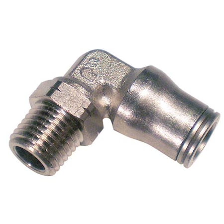 Push-Fit Elbow Fitting, 1/4 in Tube Size, Brass, Silver