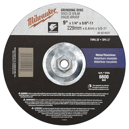 9" x 1/4" x 5/8-11" Grinding Wheel (Type 27)