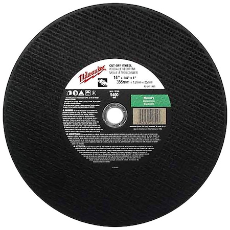 Abrasive Cut-Off Wheel, Type 1, 14 in Dia, 1/8 in Thick, 60 Grit