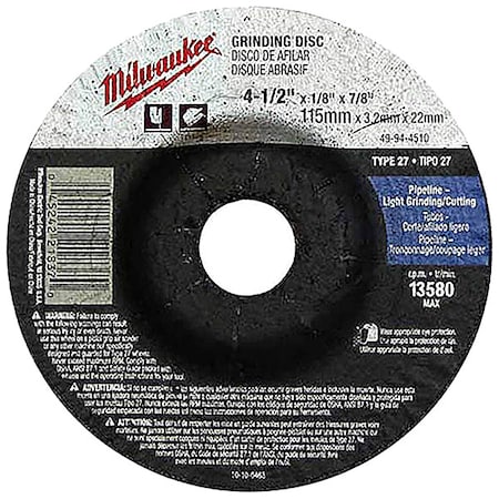 4-1/2" x 1/4" x 7/8" Grinding Wheel (Type 27)
