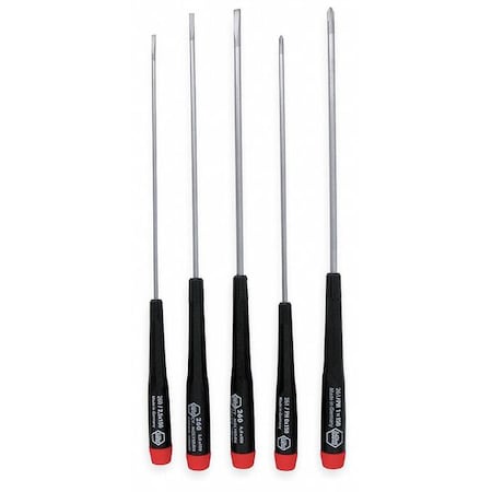 Precision Screwdriver Set, Phillips/Slotted Tip, 1/8 in, 3/32 in, 5/32 Tip Size, 5-Piece