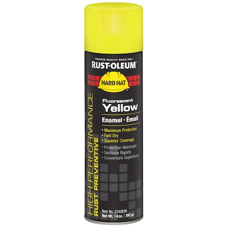 Rust Preventative Spray Paint, Fluorescent Yellow, Fluorescent, Solvent, 14 oz