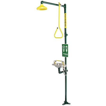 Emergency Shower Combination, 93.75 H, Stainless Steel Bowl, Green