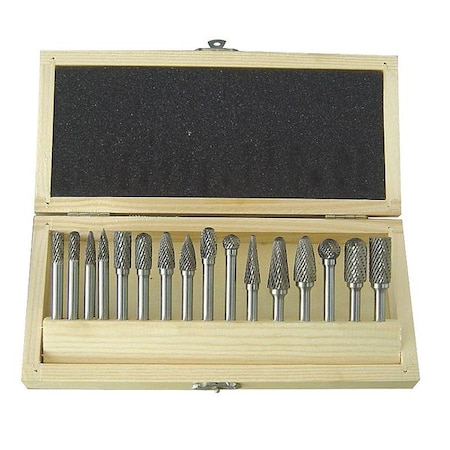 Carbide Bur Set,Dbl Cut,1/4 In,16 Pcs