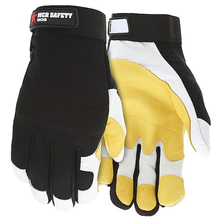 Mechanics Gloves, Foam, Goatskin, Spandex(R), Hook-and-Loop Cuff, Wing Thumb, Full Finger, M