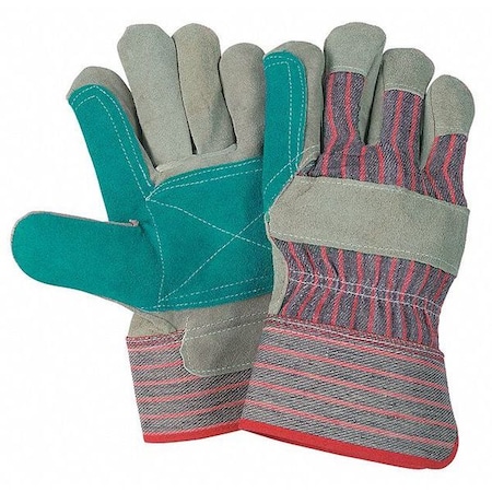 Leather Palm Gloves, Rubberized Safety Cuff Cuff, Wing Thumb, Gray (Palm), Red/Gray Stripe (Fabric)