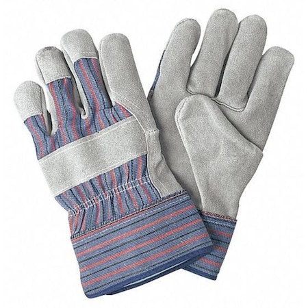 Leather Palm Gloves, Rubberized Safety Cuff Cuff, Wing Thumb, Gray (Palm), Blue/Red/Black (Fabric)