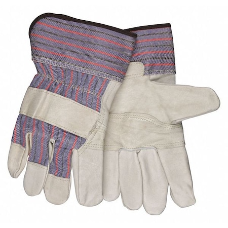Leather Gloves, Cowhide, Safety Cuff, Wing Thumb, Full Finger, Beige, L, 12 PK