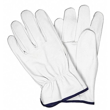 Leather Drivers Gloves, Goatskin, Shirred Slip-On, Straight Thumb, Gunn Cut, White, L 12 PK