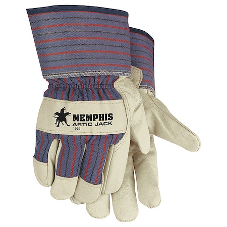 Leather Gloves, Grain Pigskin Leather Palm, Safety Cuff, Beige, 12 PK