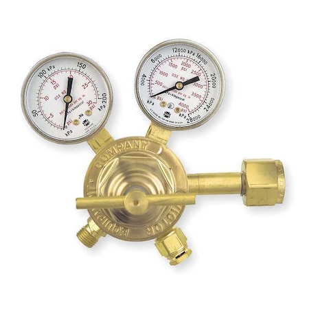 Gas Regulator, Acetylene, Single Stage, 0.825"-14 Inlet, 9/16"-18 Outlet, 2 to 15 psi