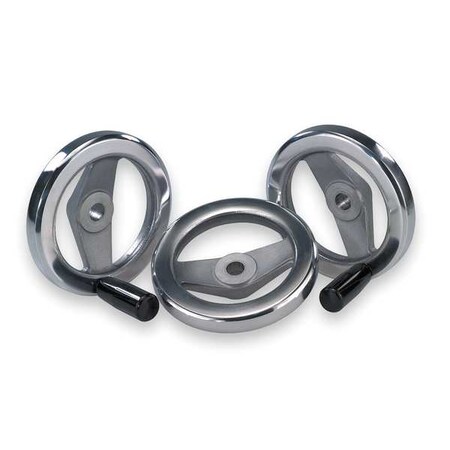 2-Spoke Handwheel, Aluminum, Diameter D1= 125 mm, Bore Dia. D2= 0.5", Revolving Grip, Thermoset