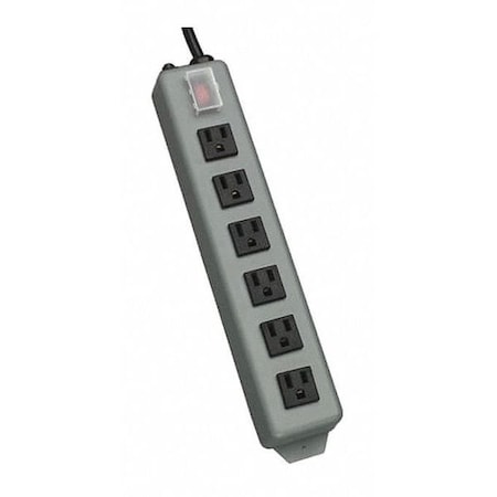 Outlet Strip, Industrial, 6 5-15R, 5-15P, 15 ft., Gray