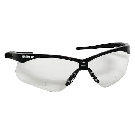 V60 Nemesis RX Reader Safety Glasses, Black Wraparound Frame, 1.0 Diopter, Clear Lens, Universal