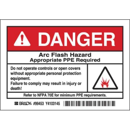 Arc Flash Protection Label,PK5, 99453