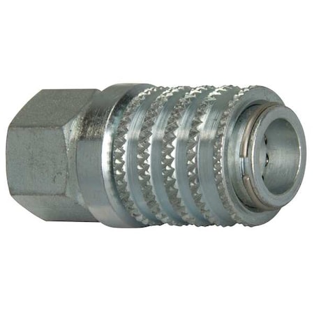 Hydraulic Quick Connect Hose Coupling, Steel Body, Push-to-Connect Lock, 1/4"-18 Thread Size