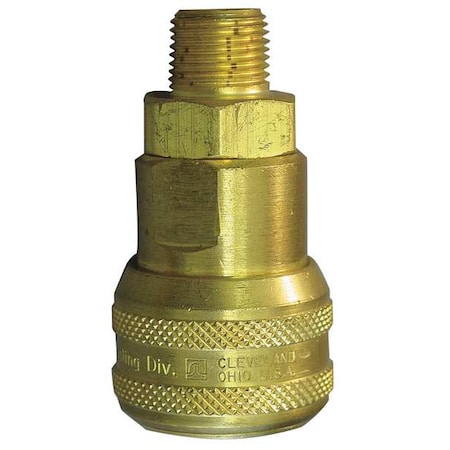 Hydraulic Quick Connect Hose Coupling, Brass Body, Push-to-Connect Lock, 3/8"-18 Thread Size