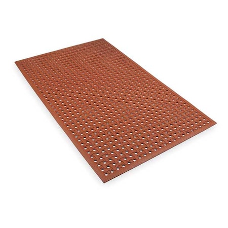Antifatigue Mat, Rubber, Drainage Holes, 3 ft W x 5 ft L, Red