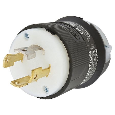 Locking Plug, L18- 30P, 30 A, 120/208V AC, Three Phase, 4 Pole, Screw Terminals, Black, White