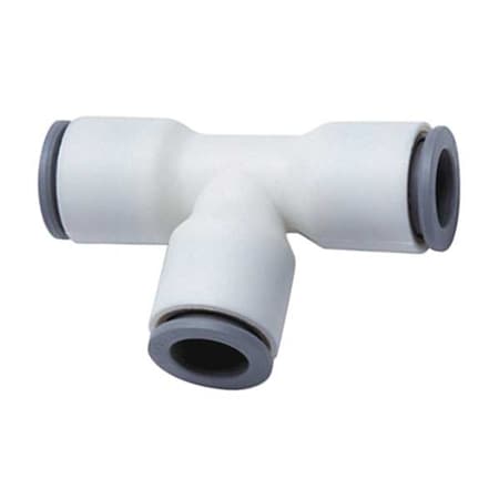 Push-Fit Tee Fitting, 1/4 in Tube Size, Nylon, White, 10 PK