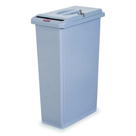 Slim Jim 23 gal Rectangular Confidential Document Receptacle, Gray, None, Plastic, 11 in