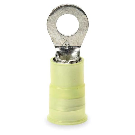 Ring Terminal, #8 Stud Size, 10 AWG, 1,000 V, Nylon Insulated, Yellow, Crimp Termination Only