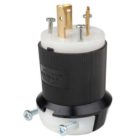 Locking Plug, L6-20P, 20 A, 250V AC, Single Phase, 2 Pole, Screw Terminals, Black, White