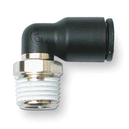 Push-Fit Elbow Fitting, 5/32 in or 4mm Tube Size, Fiberglass-Reinforced Nylon, Black, 10 PK