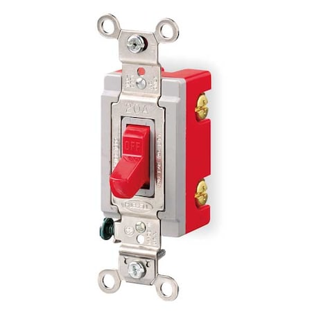 Wall Swtch, 1-Pole, 120/277V, 20A, Red, Toggl