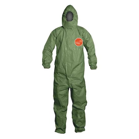 SFR Attached Hood Respirator Fit. Front Zipper Closure. Chin Flap. Storm Flap. Elastic Ankles. Elastic Waist.Green. MD