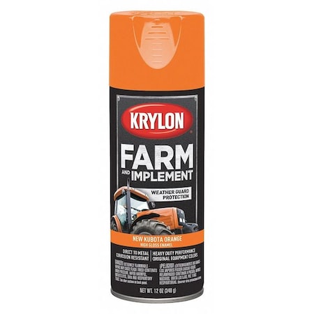 Spray Paint, Kubota Orange, High-Gloss, Solvent, 12 oz
