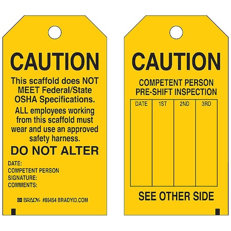 Tag, Inspection, Polyester, 5 3/4 in H x 3 in W, Black on Yellow, Rectangle, 10 PK