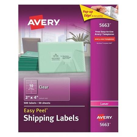 Laser Label, 4 in Label W, 2 in Label H, 14 Labels per Sheet Clear