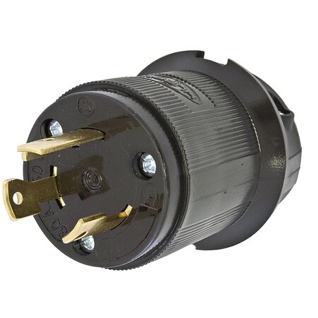 Locking Plug, L6-30P, 30 A, 250V AC, Single Phase, 2 Pole, Screw Terminals, Black