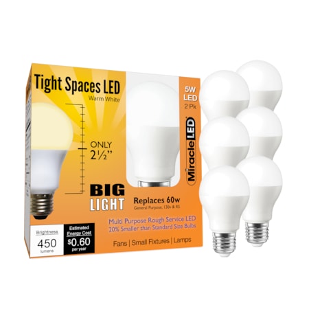 Tight Spaces LED Bulb for Small Areas, Warm White Replace 60W, PK6