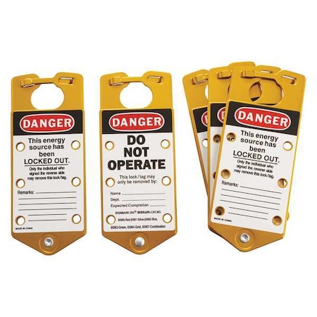 Labeled Lockout Hasp, Gold, Aluminum, 6 Max. No. of Padlocks, 5/16 in Max. Shackle Dia.
