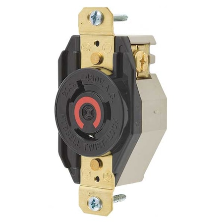 Locking Receptacle, L8-20R, 20 A, 480V AC, Single Phase, 2 Pole, Flush Mount, Screw Terminals