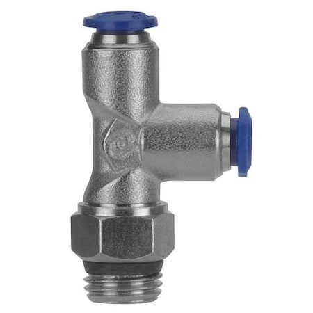 Push-Fit Tee Fitting, Push-to-Connect x Push-to-Connect x Universal, 3/8 in Tube OD, Metal, 5 PK