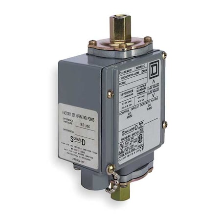 Pressure Switch, Standard, DPDT, 2 Ports, 1/4-18" FNPT, 0 to 175 psi Range, Aluminum