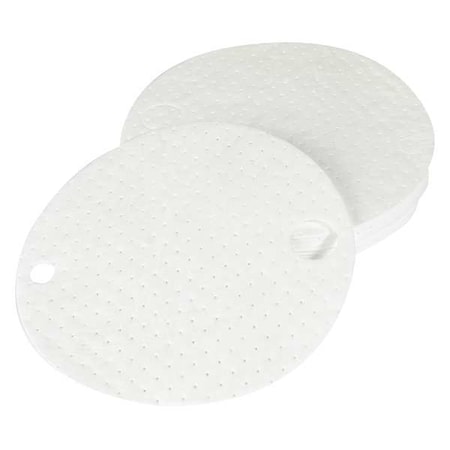 Sorbent Pad, 6 gal, 22 in Dia., Oil, White, Polypropylene