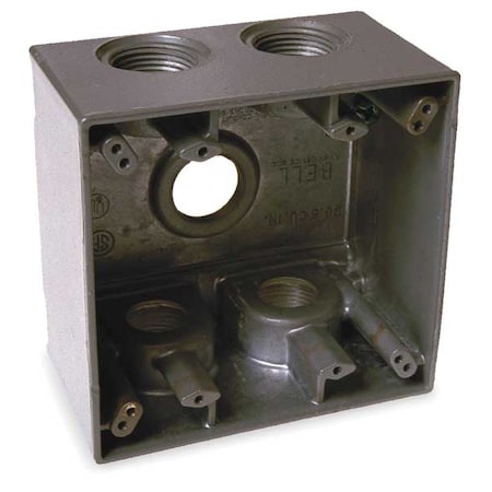 Weatherproof Electrical Box, 36 cu in, Double Gang Box Type, 2 Gangs, Aluminum, Square Shape