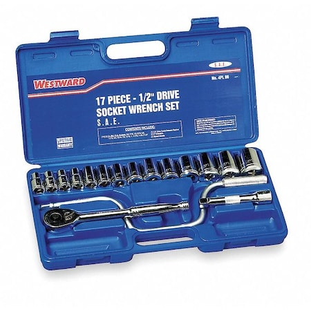 1/2" Drive Socket Wrench Set SAE 17 Pieces 3/8 in to 1 1/8 in , Chrome
